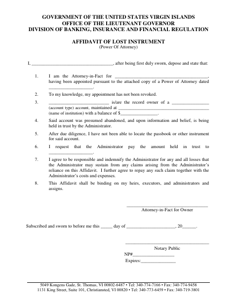 First page of the Affidavit of Lost Instrument (Power of Attorney)