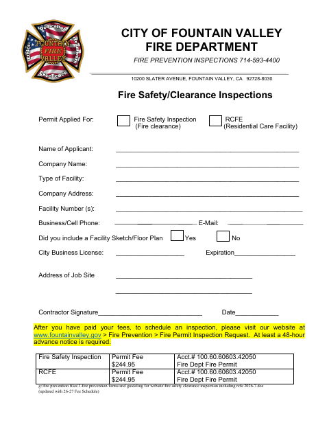 First page of the Fire Safety/Clearance Inspections