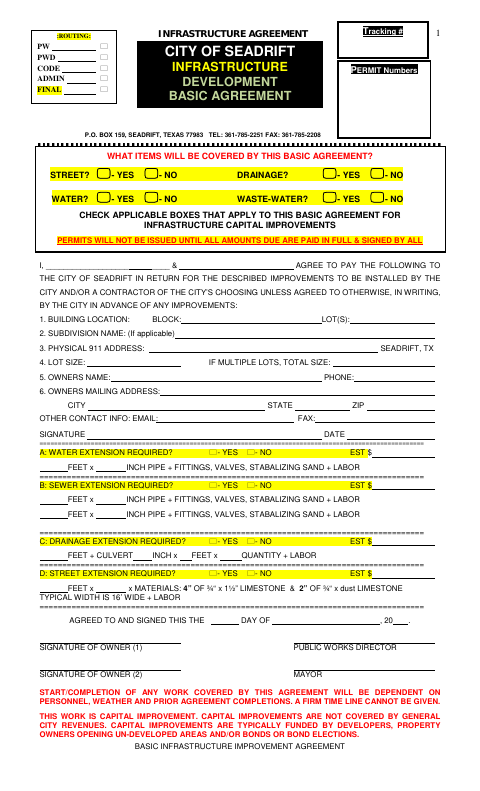 First page of the Basic Infrastructure Improvement Agreement
