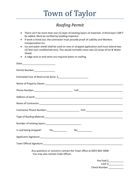 First page of the Roofing Permit