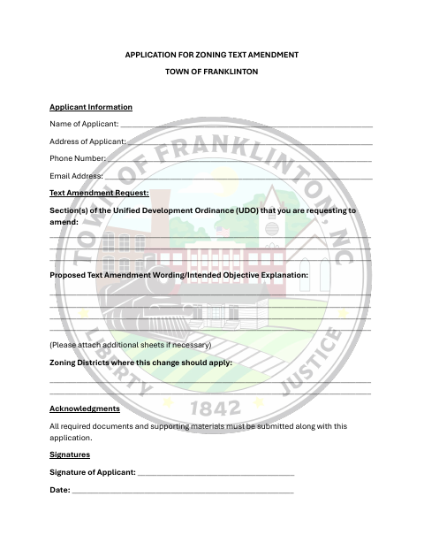 First page of the Application for Zoning Text Amendment