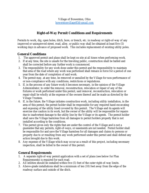 First page of the Right-of-Way Permit Application