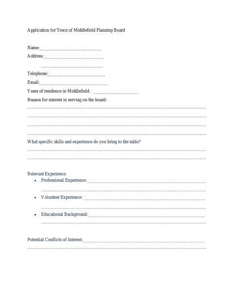 First page of the Application for Planning Board