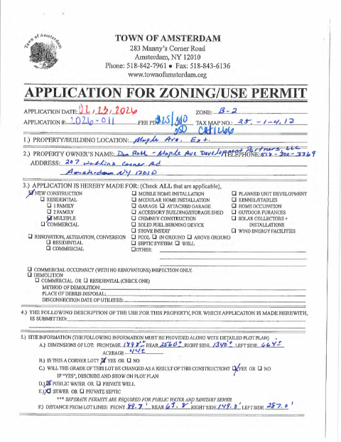 First page of the Zoning/Use Permit and Planning Board Application