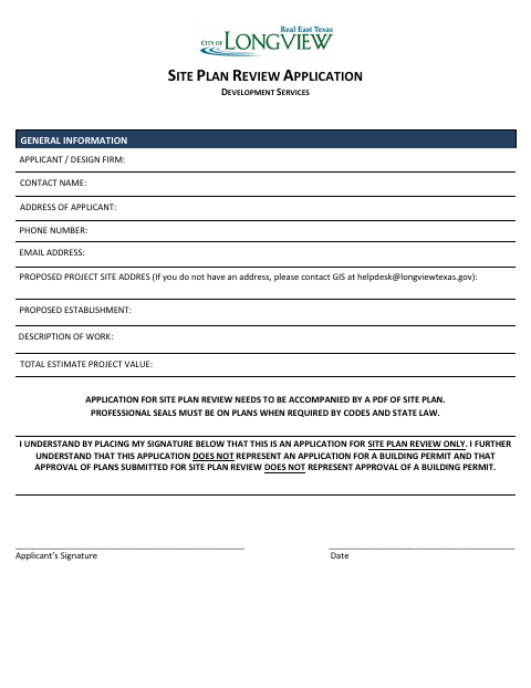 First page of the Site Plan Review Application and Requirements