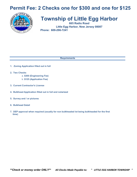 First page of the Bulkhead Permit Application