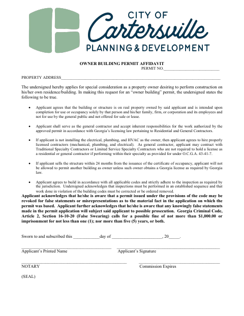 First page of the Owner Building Permit Affidavit