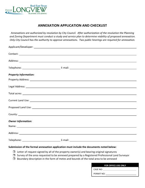 First page of the Annexation Application and Checklist