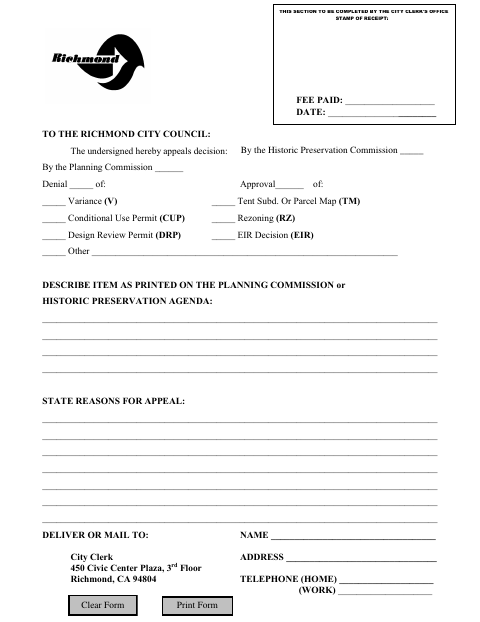 First page of the Appeal Form