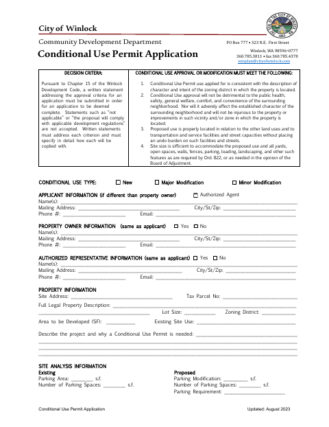 First page of the Conditional Use Permit Application