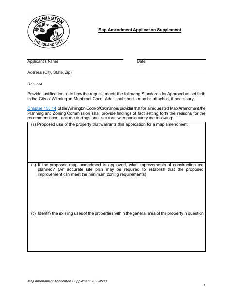 First page of the Map Amendment Application Supplement