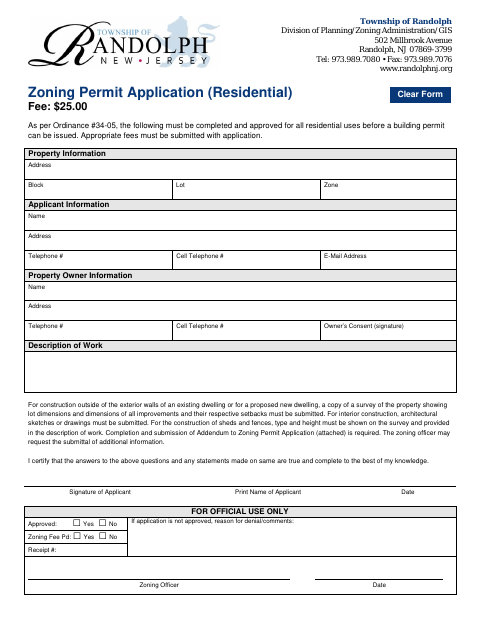 First page of the Zoning Permit Application (Residential)