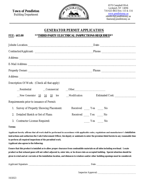 First page of the Generator Permit Application