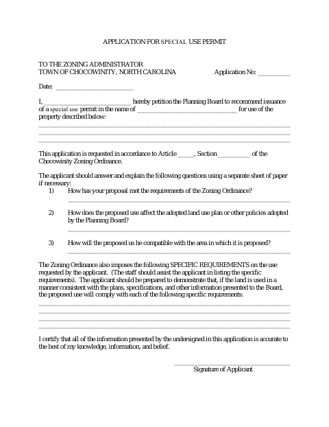 First page of the Application for Special Use Permit