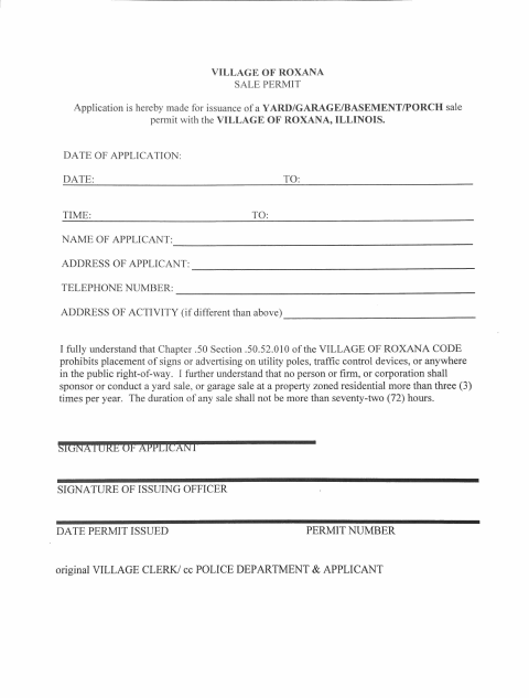 First page of the Sale Permit Application