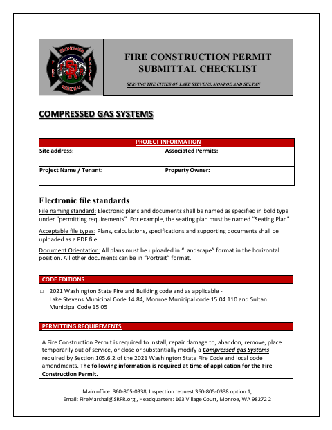 First page of the Compressed Gas Systems Project Information
