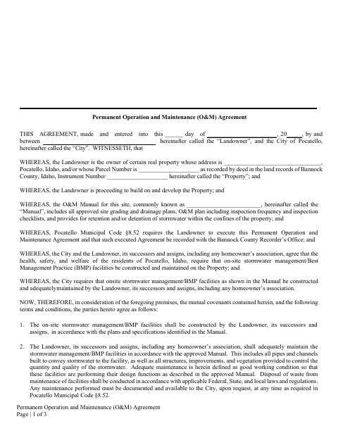 First page of the Permanent Operation and Maintenance Agreement