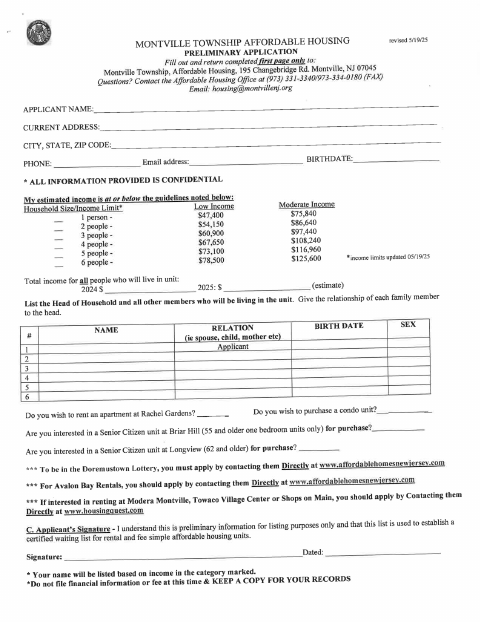 First page of the Affordable Housing Application