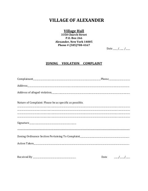 First page of the Zoning Violation Complaint