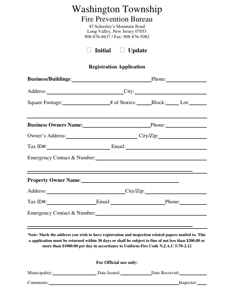 First page of the Initial Update Registration Application