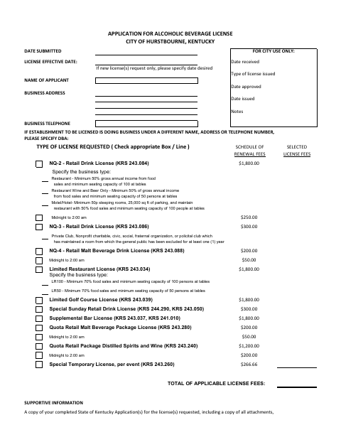 First page of the Alcoholic Beverage License Application