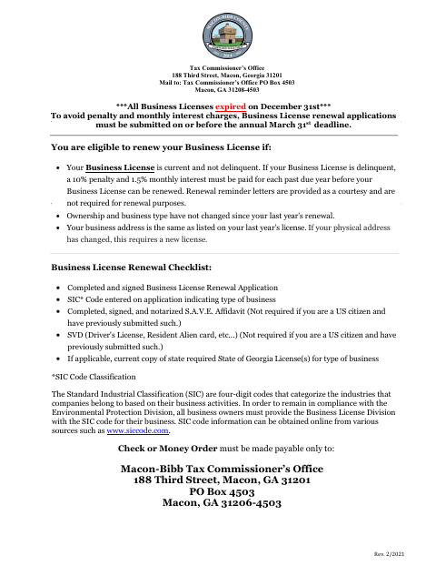 First page of the General Business License Renewal Application