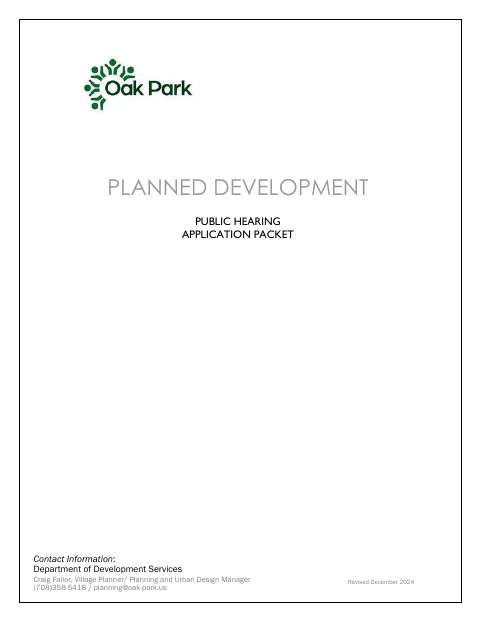 First page of the Planned Development Public Hearing Application Packet