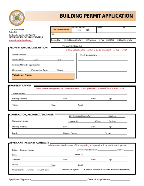 First page of the Building Permit Application