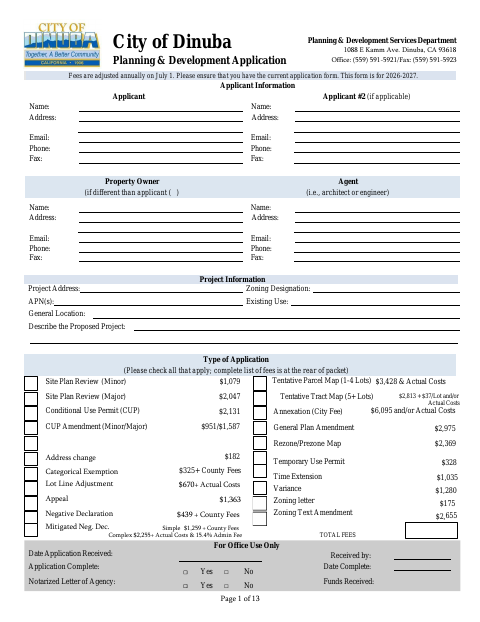 First page of the Planning & Development Application