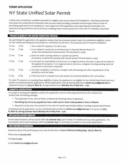 First page of the Solar Permit Application