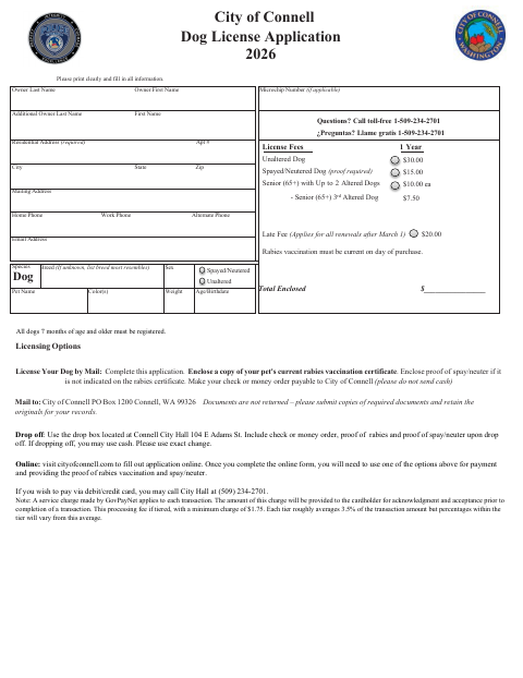 First page of the Dog License Application 2026