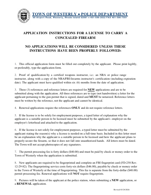 First page of the Concealed Carry Permit Application