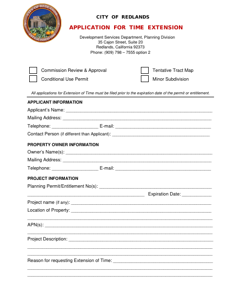 First page of the Application for Time Extension