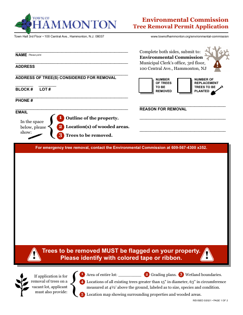First page of the Environmental Commission Tree Removal Permit Application