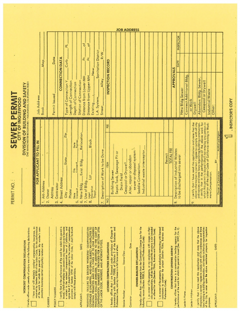 First page of the Sewer Permit Application