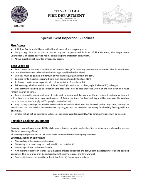 First page of the Special Event Permit Application