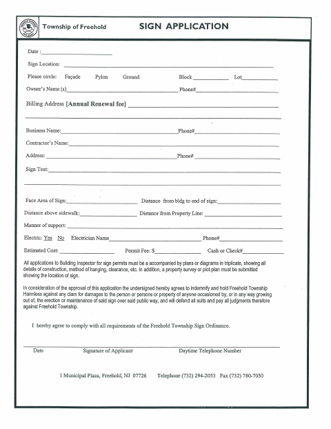First page of the Sign Application