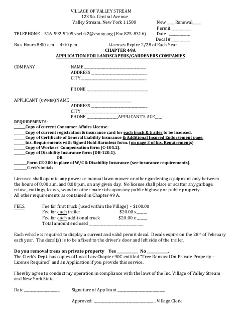 First page of the Application for Landscapers and Gardeners Companies