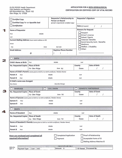 First page of the Application for a Vital Record