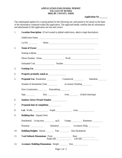 First page of the Application for Zoning Permit