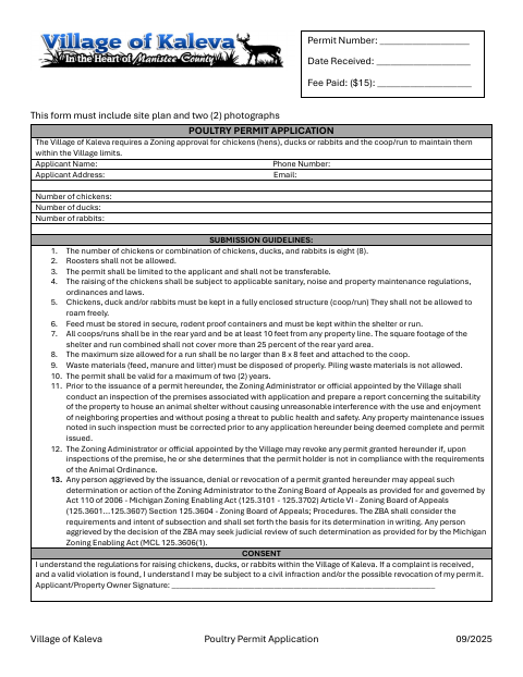 First page of the Poultry Permit Application
