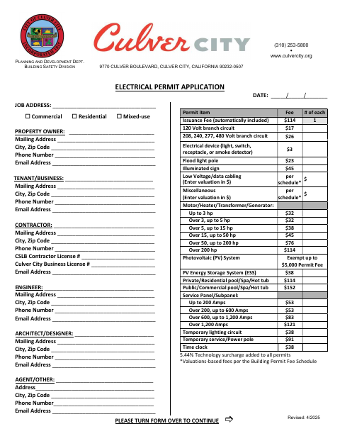 First page of the Electrical Permit Application