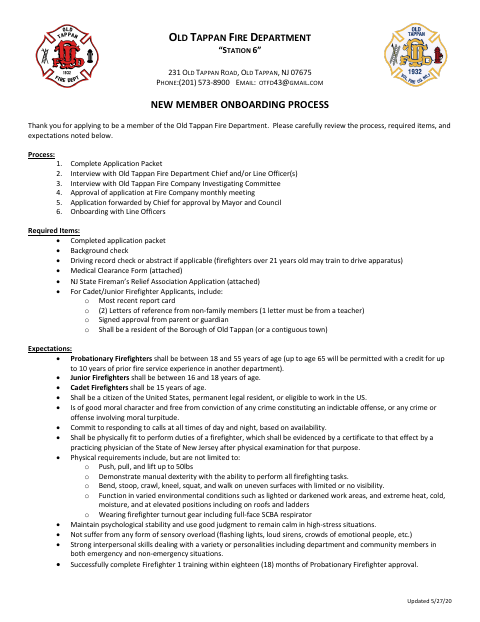 First page of the Fire Department Membership Application