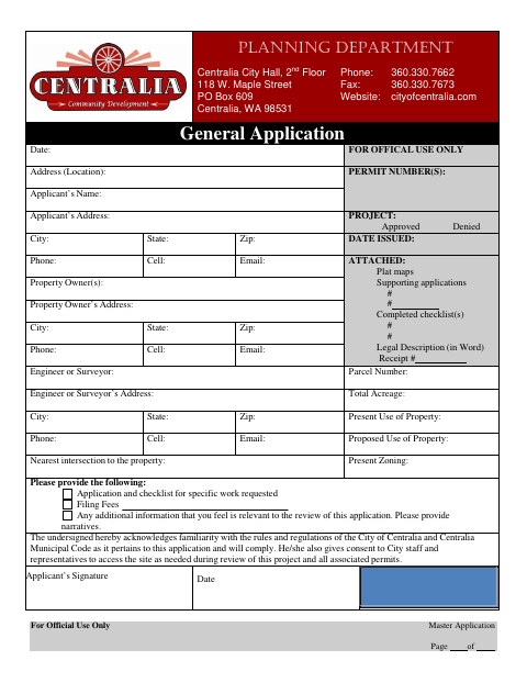 First page of the General Application
