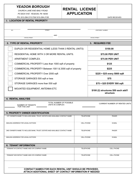 First page of the Rental Application Form
