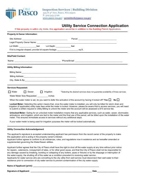 First page of the Utility Service Connection Application