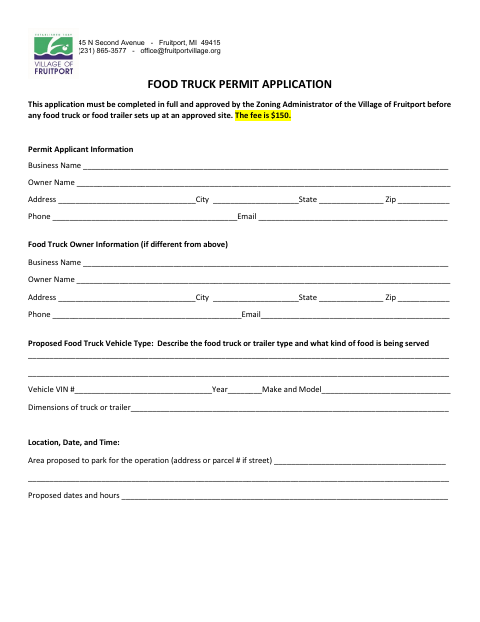First page of the Food Truck Permit Application