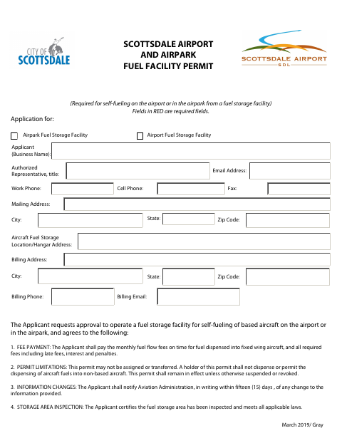 First page of the Airport And Airpark Fuel Facility Permit
