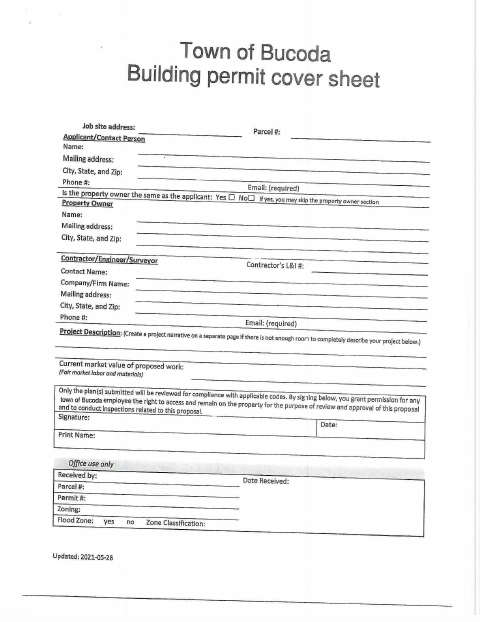 First page of the Building Permit Application