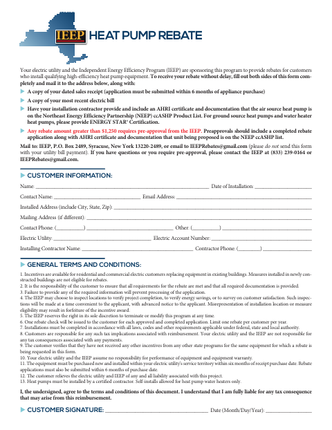 First page of the Heat Pump Rebate Application